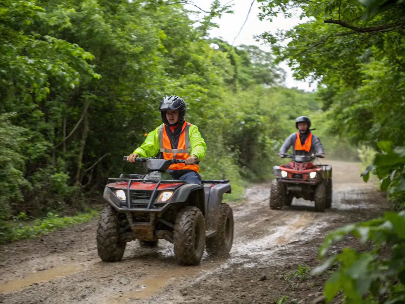 A vibrant image showcasing young riders participating in a supervised quad biking practice session, emphasizing safety gear and positive coaching.